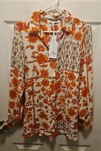 Rose + Olive Floral Button Down Multi-Color Long Sleeve Blouse Top Sz M NWT ๐ - Picture 1 of 5