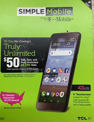 📱Simple Mobile 4G LTE Data TLC A1 5" Touchscreen 16GB 🆕👉NO SIM CARD INCLUDED - Image 1 of 3
