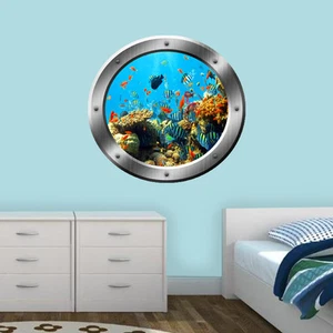 Underwater Porthole Wall Decal Fish 3D Window Sticker Peel And Stick VWAQ-SP19 - Picture 1 of 2
