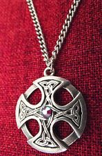 Celtic Cross Round Pendant Irish Circle Crystal Silver Pewter Chain Necklace