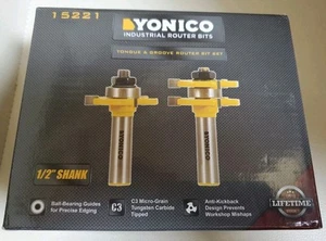 Tongue and Groove Router Bit Set Up to 3/4 Inch Stock 1/2" Shank Yonico 15221 - Picture 1 of 5