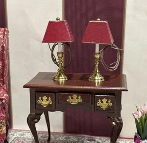 WER Dollhouse Miniature Pair of Brass Table Lamps Light Electric NOS 12V 1:12 - Picture 1 of 7