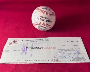 MLB Old Timers SIGNED BASEBALL w/ Atlanta Braves Check HANK AARON LOU BROCK +16! - Picture 1 of 8