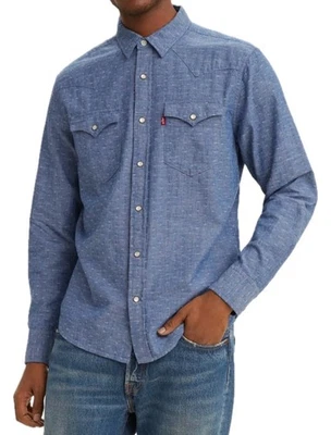 Camicia uomo Levi Barstow manica lunga vestibilità standard elasticizzata 100% cotone western top - Immagine 1 di 4