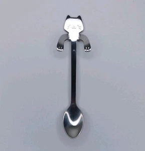 Silver Tone Kitty Cat Spoon Tea Cup Hugging Hugs Your Mug - Picture 1 of 14