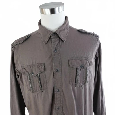 Camisa de vestir Paper Denim & Cloth para hombre algodón LS abotonada lisa color topo oscuro XL Foto 1 de 4