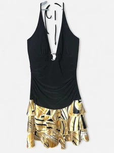 Y2K Dead stock Bling O-Ring Club Party Halter Ruffled Mini Dress Taboo Size Med - Picture 1 of 6
