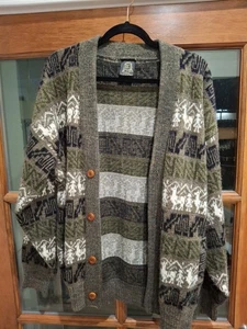 Tejidos Ruminahui Men's L Wool Llama Button Thick Heavy Cardigan Sweater Ecuador - Picture 1 of 7