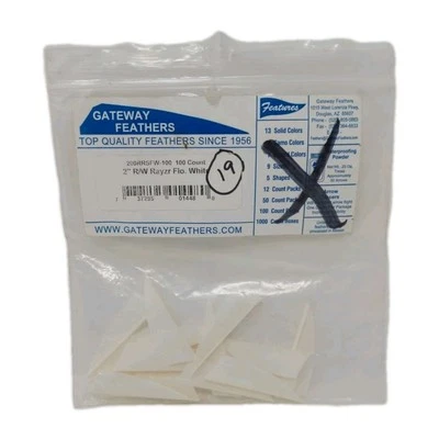 19 Count Gateway Feathers 2" Right Wing: Rayzr Flo Fluorescent White 200RRSFW - Image 1 of 2
