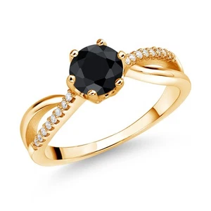 18K Yellow Gold Plated Silver Ring Round Sapphire and Moissanite (1.23 Cttw) - Picture 1 of 4