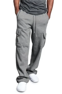 Mens Fleece Sweatpants Heavyweight Cargo Casual Leisure Fashion Sports Pants - Foto 1 di 26