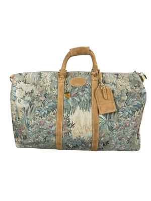 Vintage French Luggage Co "Paradise" Suede & Tapestry Carry On Duffle Bag Read - Image 1 of 4