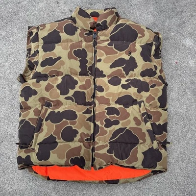 VTG Browning Duck Camo Orange Puffer Vest Sz Small Reversible Hunting Down - Image 1 of 4
