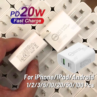 Lote Cargador Rápido Adaptador de Corriente USB Tipo C PD 20W Para iPhone 16 15 14 13 Android Foto 1 de 4
