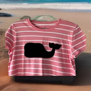 Vineyard Vines Coral And Black Whale Striped Girls Tshirt NWOT - Picture 1 of 5