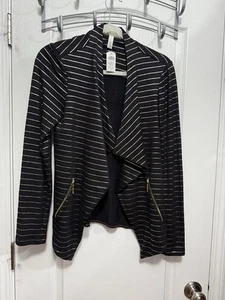 Soma French Terry Reißverschluss Wickeljacke schwarz gold Glitzer Streifen Blazer Damen S Neu mit Etikett - Bild 1 von 18