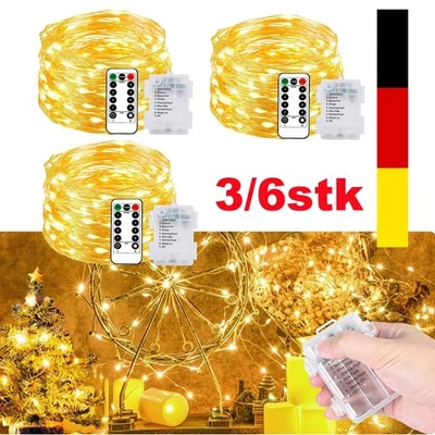 3/6stk Lichterkette mit Fernbedienung und Timer - 50/100 LED - Außen und Innen - Bild 1 von 4
