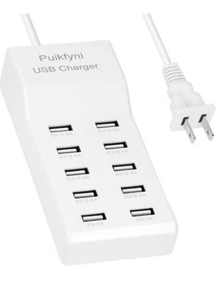 10-Port USB Charger Station 50W/10A Multiple USB Charging Station - White - Image 1 of 4