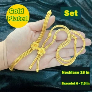 Thai Gold plated 24k Solid Yellow Chain Pendant Necklace Bracelet Flower Jewelry - Picture 1 of 3