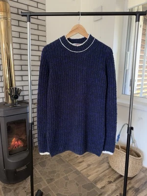 Acne Studios Bouclé Knit Crewneck Sweater Navy White Trim Unisex NO FEES TO US! - Image 1 of 4