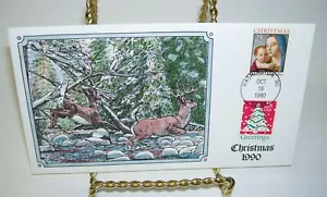 First Day of Issue 1990 Christmas White Tail Buck Ma Donna and Greetings FDC - Picture 1 of 1