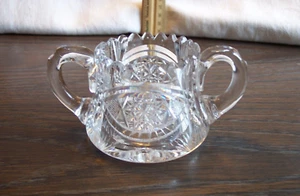 Vintage Cut Crystal Saw Tooth Edge Open Sugar Bowl w/ Handles See Pics - Picture 1 of 5