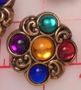 8 SMALL Antique Gold Shank Buttons Symmetrical Floral 5 Colors Plastic 1" - Picture 1 of 12