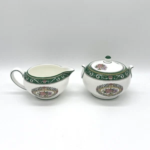 Wedgwood Runnymede Green Creamer & Sugar Bowl Set Bone China - Picture 1 of 13
