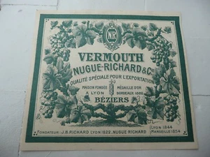 étiquette ancienne vermouth NUGUE-RICHARD BEZIERS - Imagen 1 de 2