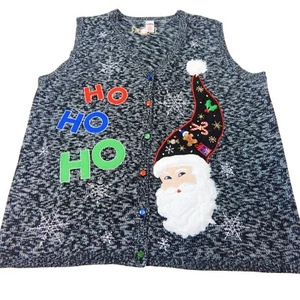 Ugly Christmas Sweater Vest HO HO HO Santa Mistletoe Candy Cane W 1X 16 Vintage - Picture 1 of 4