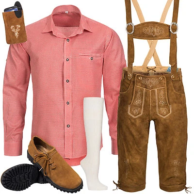 Trachtenset Herren Trachten Set Lederhose mit Träger Hemd Schuhe Socken BR3R1 - Bild 1 von 4
