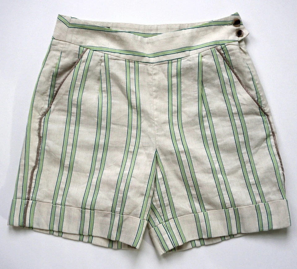 FACONNABLE Beige Tan Green Striped Linen Blend Bermuda Shorts Size 4  36 EUC - Image 1 of 4