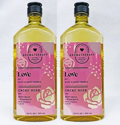2 Bath & Body Works Aromatherapy LOVE CACAO ROSE Body Wash Foam Bath 10 oz - Image 1 of 2