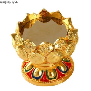 1pc Buddhist Supplies Buddha Pray Alloy Lotus Candle Butter Lamp Candle Holder - Picture 1 of 4