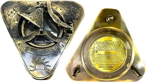 Brújula reloj de sol antiguo de latón náutico forma triangular reloj de sol Gilbert & Son - Imagen 1 de 5