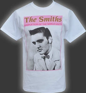 MENS WHITE T-SHIRT THE SMITHS SHOPLIFTERS ELVIS PRESLEY ENGLISH MORRISSEY S-5XL - Picture 1 of 4