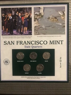 COMMEMORATIVE LIMITED EDITION 2012 SAN FRANCISCO MINT STATE QUARTER 5 COINS SET - Image 1 of 4