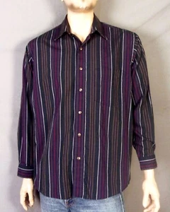 vintage 80s Van Heusen EUC Navy Muted Tone Striped Shirt BD Button Down Up SZ L - Picture 1 of 3