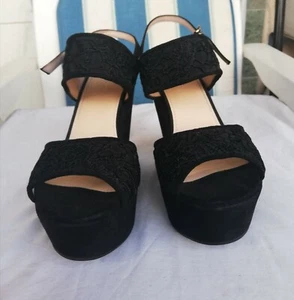 Sandali donna nero ricamato tg.40 con zeppa alta 13 cm circa nuovo senza scatola - Foto 1 di 12