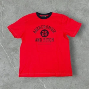 Abercrombie And Fitch Shirt Men Medium Red Athletic Logo Spellout Y2K Ringer 90s - Picture 1 of 9