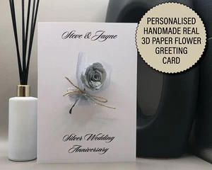 Silver wedding anniversary Card Personalised with hand made flower bouquet 267 - Picture 1 of 4