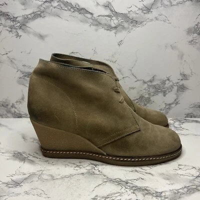J Crew Chukka 靴子女式 7 棕褐色麂皮绒楔形鞋跟系带休闲 2.75 英寸高跟鞋 — 第 1/4 张图片
