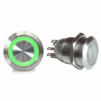 19mm Momentary Billet Button with LED Green Ring - Image 1 of 4