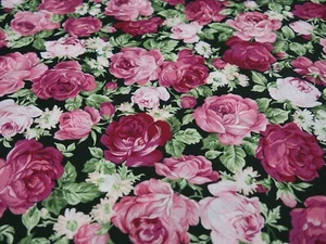 Stoff Baumwoll Popelin Rosen Blumen schwarz rosa pink grün Blusenstoff Dekostoff - Bild 1 von 3