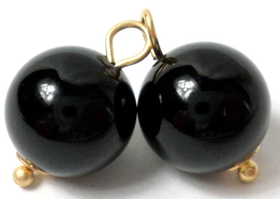 14K Yellow Gold Pair Round 8mm Onyx Interchangeable Dangling Earring Charms NEW - Image 1 of 4