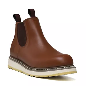 Men's Suretrack Chelsea Pull-on Soft Toe Brown Work Boots - Picture 1 of 6