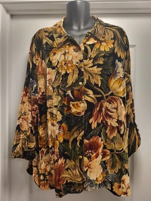 Camisa túnica suave envolvente icono seda terciopelo poetas talla 2X artesanal floral usada en excelente estado Foto 1 de 3