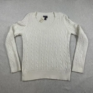 Maglione Chaps donna XL maglia cavo scollo a V pullover classico tutti i giorni bianco - Foto 1 di 12