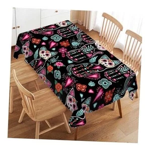 Tablecloths Day of The Dead Halloweens Flowers Colorful Kitchen 52x70 Inch Cat - Picture 1 of 8