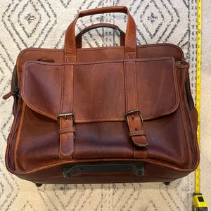 $790 SCHLESINGER Belted Full Grain Leather Wheeled Laptop Travel Briefcase- USA - Picture 1 of 18